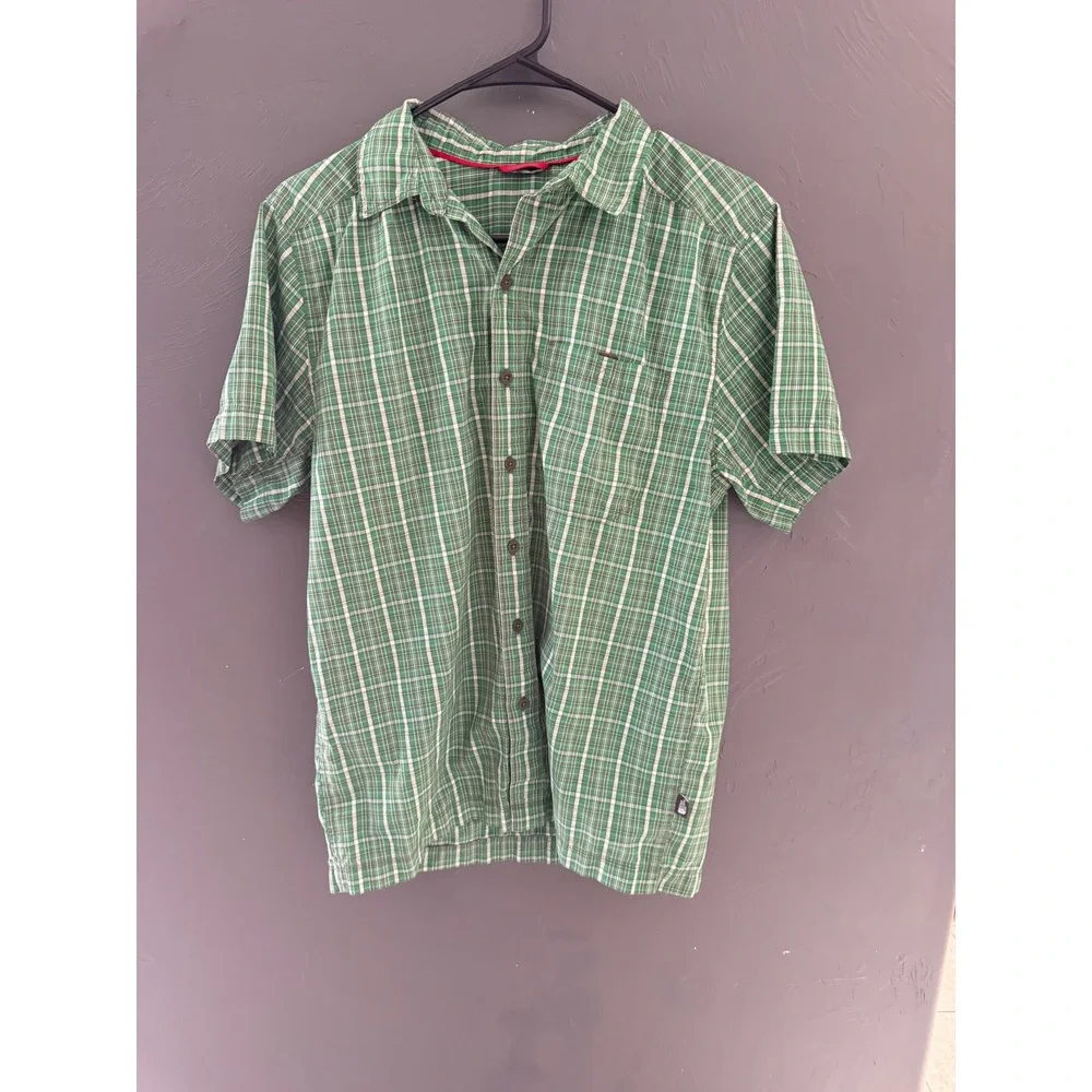 The North Face Mens Green Plaid Short Sleeve Button Up Hiking Shirt Size L